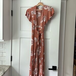 Salmon floral wrap dress